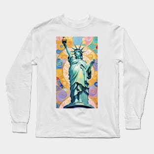 Gustav Klimt's Liberty's Brilliance: Inspired Statue of Liberty Long Sleeve T-Shirt